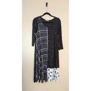 Alembika Mix Media Black Dress Women's 3 (US 10) 3/4 Sleeve Patchwork Artsy Boho